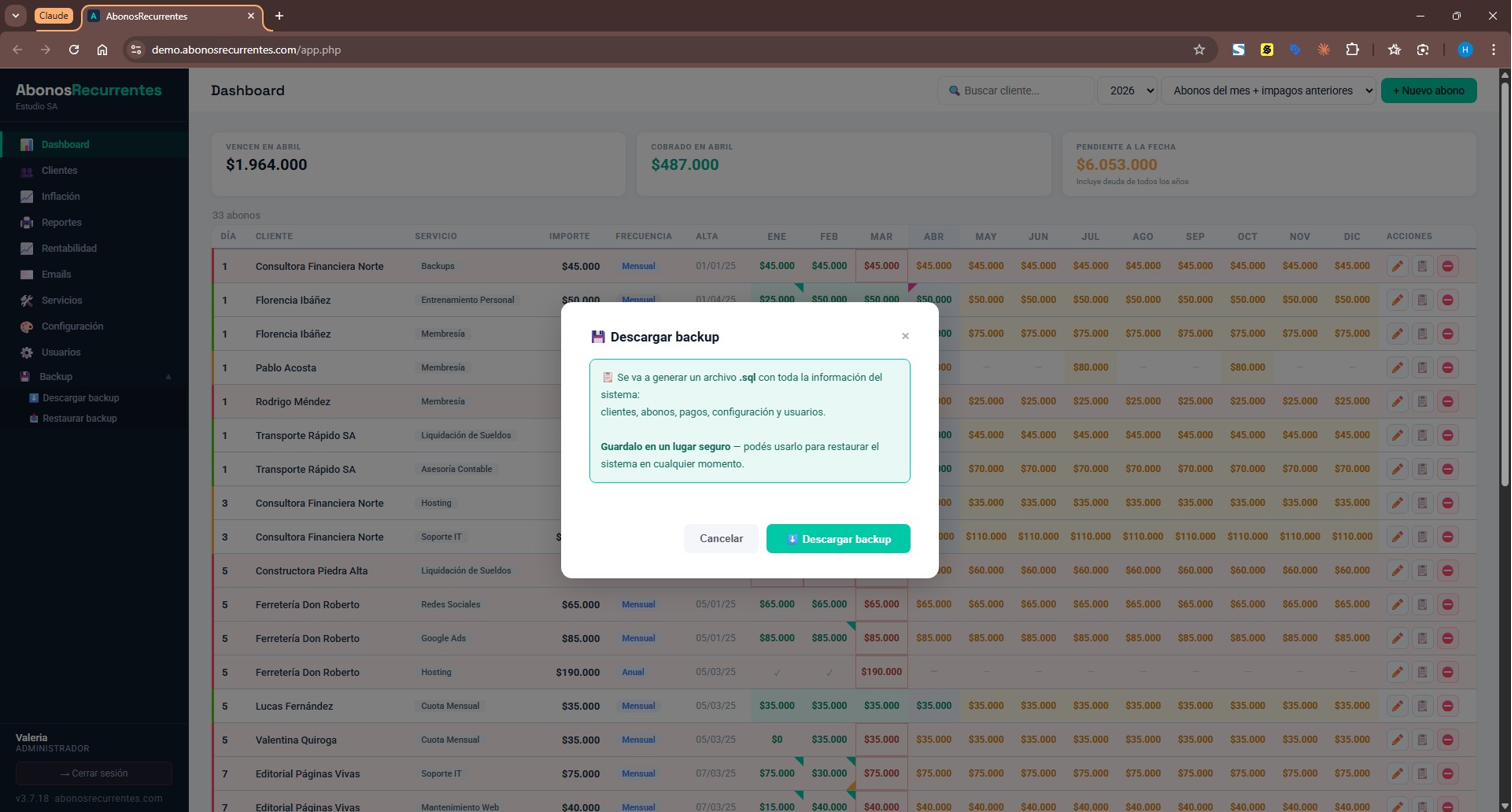 Backup — descarga una copia completa de la base de datos en cualquier momento