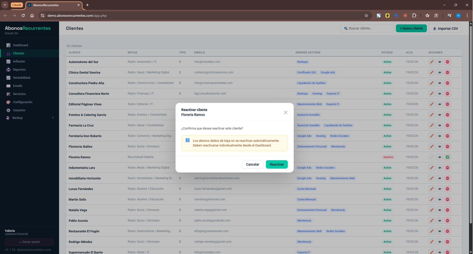 Reactivar cliente — restaura el estado activo del cliente